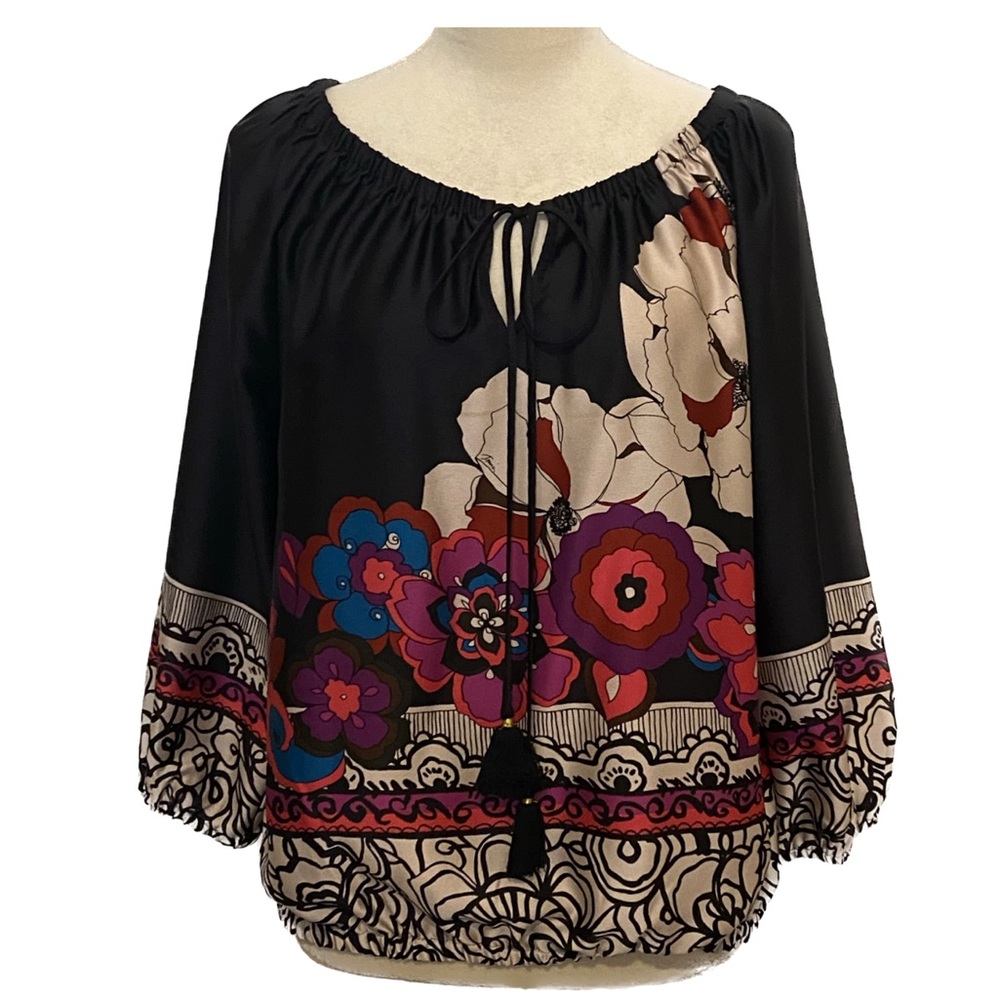 Elegant Relaxed Fit Trina Turk Floral Blouse - Size S